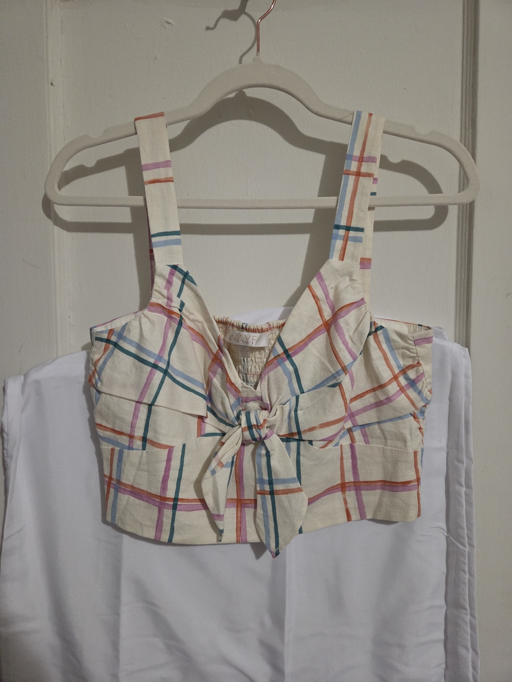 Wayf Multicolor Plaid Tie-Front Crop Top